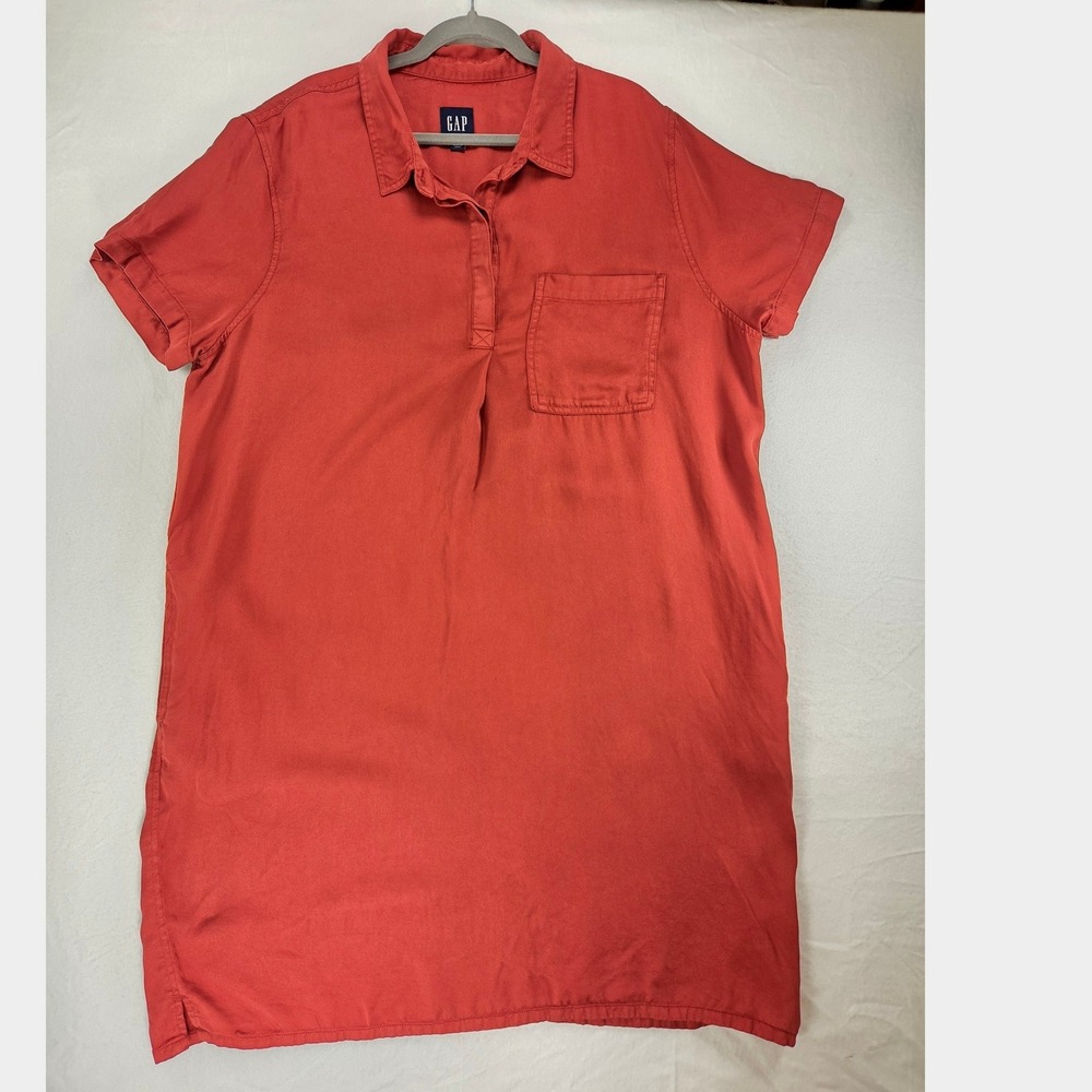 GAP Brick Red Shift Shirt Dress Short Sleeve Collar Pockets XL Loose Flowy Fall